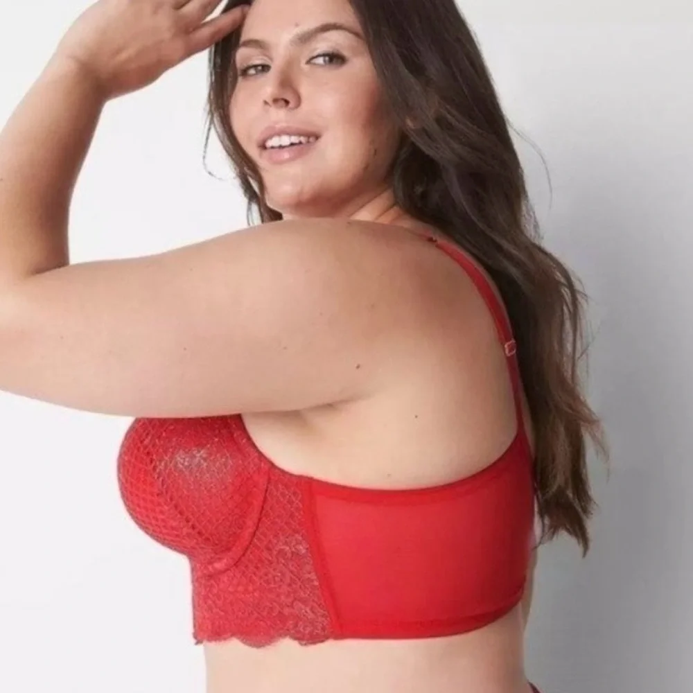 NWT Cacique Lane Bryant Foil Lace Longline Boost Balconette Bra - Picture 3 of 4